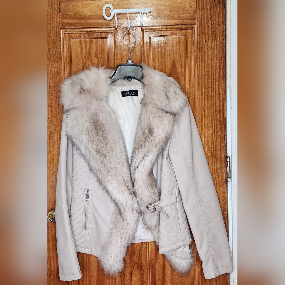 Women's Cream Fur-Trimmed Jacket